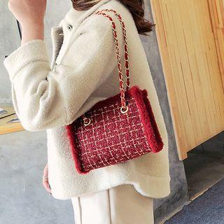 Furry-trim Wool Satchel