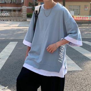 Mock Two Piece Lettering Print Oversized Tee
