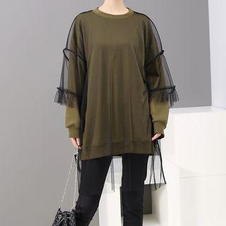 Mesh Panel Long-sleeve Round-neck Sweatshirt