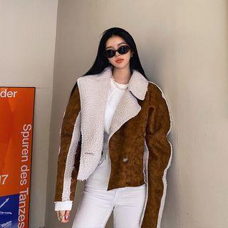 Wide-collar Faux-shearling Cropped Jacket