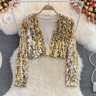 Open Front Sequined Crop Cardigan