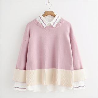 Long-sleeve Two Tone Basic Sweater