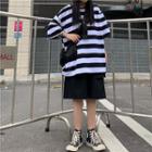 Elbow-sleeve Striped T-shirt / Wide Leg Shorts
