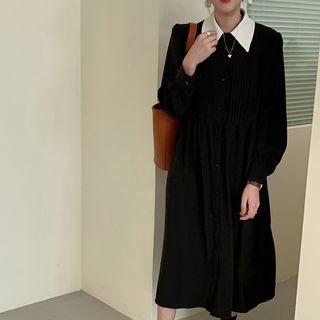 Two-tone Pintuck Midi Shirtdress