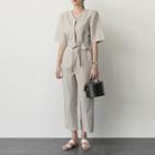 V-neck Hidden-button Jumpsuit With Sash