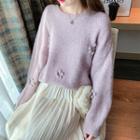 Set: Flower Applique Sweater + Midi Accordion Pleat Skirt