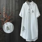 Tree Embroidered Short-sleeve Shirt Dress