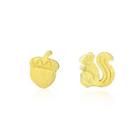 Sterling Silver Plated Gold Simple Cute Squirrel Berry Asymmetric Stud Earrings Golden - One Size