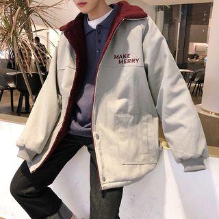 Fleece-lined Lettering Padded Buttoned Jacket