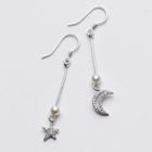 925 Sterling Silver Rhinestone Moon And Star Non-matching Drop Earring