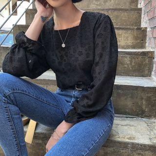 Square-neck Floral Sheer Blouse