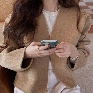 Open Front Plain Jacket Light Camel - One Size
