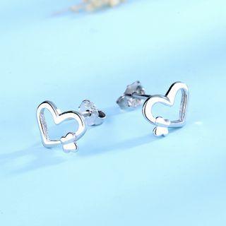 925 Sterling Silver Heart Earring 1 Pair - 925 Silver - White - One Size