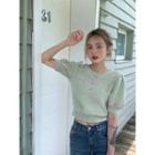 Short-sleeve Knit Top Light Green - One Size