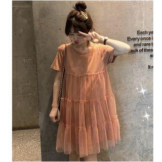 Short-sleeve Mesh Paneled T-shirt Dress