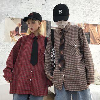 Couple Matching Plaid Shirt With Necktie