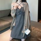 Spaghetti-strap Crisscross Mini A-line Dress / Striped Shirt