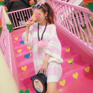 Striped 3/4 Sleeve Sweater Dress