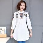 Butterfly Embroidered 3/4 Sleeve Shirt