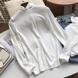 Mock Neck Long-sleeve Top White - One Size