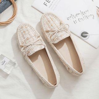 Tweed Bow-accent Loafers
