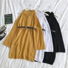 Cold-shoulder Belted Pointelle Knit Dress