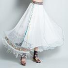 Embroidered Tassel Detail Chiffon Midi A-line Skirt White - One Size