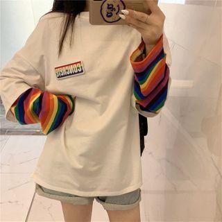 Long-sleeve Mock Two-piece Applique T-shirt