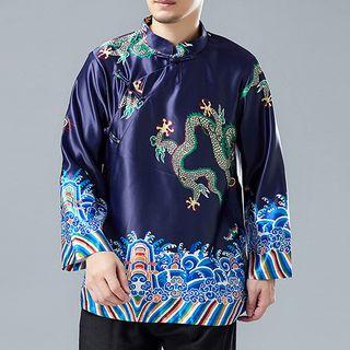 Traditional Chinese Long-sleeve Dragon Print Top