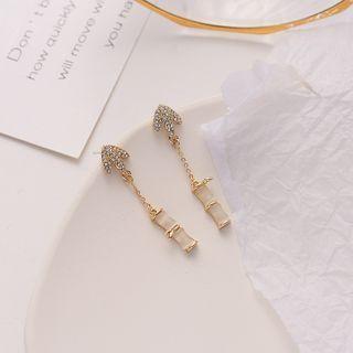 S925 Sterling Silver Bamboo Dangle Ear Stud 1 Pair - 925 Silver - Earrings - One Size