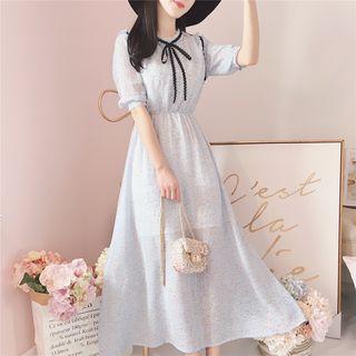 Bow Short-sleeve Chiffon Dress