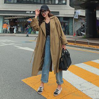 Drawstring Plain Long-sleeve Coat