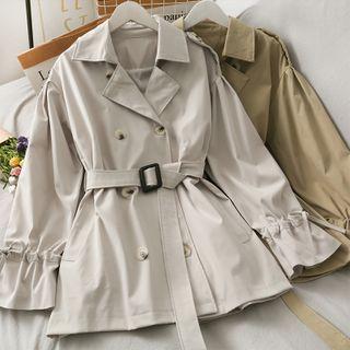 Double-breasted Loose Windbreaker With Belt