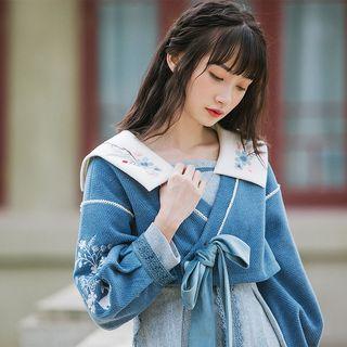 Embroidered Crop Button Jacket