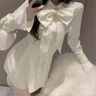 Bow Mini A-line Shirt Dress