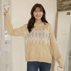 Argyle Patterned Slit-hem Knit Top
