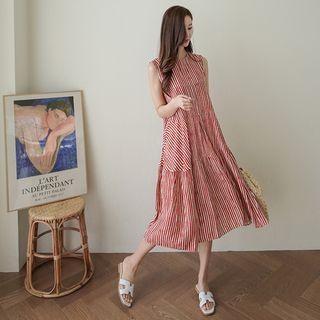 Sleeveless Stripe Midi Swing Dress
