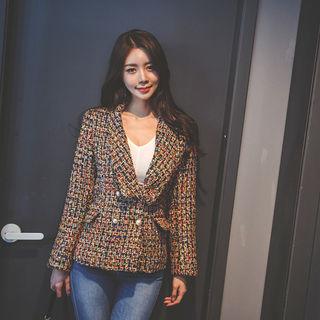 Shawl-lapel Double-breasted Tweed Blazer