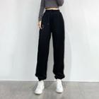 Smiley Face Drawstring-cuff Straight Leg Pants