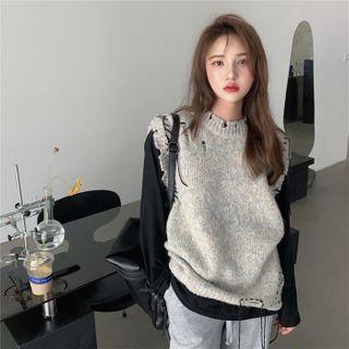Ripped Knit Vest Gray - One Size