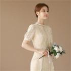 Tall Size Puff-sleeve Laced Blouse