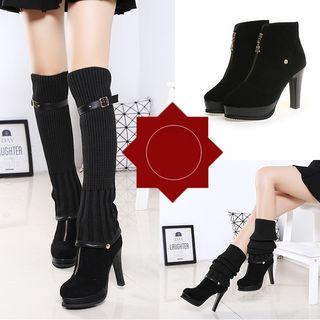 Detachable Knit Panel High-heel Over-the-knee Boots