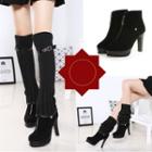 Detachable Knit Panel High-heel Over-the-knee Boots