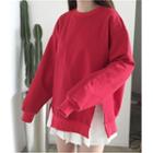 Plain Long-sleeve Sweatshirt / Pleated Mini Skirt