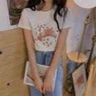 Short-sleeve Cartoon Bear Cropped T-shirt