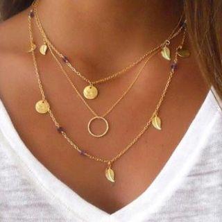 Leaf Pendant Multi-chain Necklace As Shown In Figure - One Size