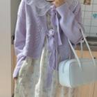 Butterfly Printed Collar Midi Dress / Plain Knit Cardigan