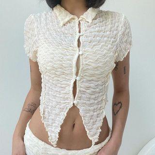 Plain Short-sleeve Crop Blouse