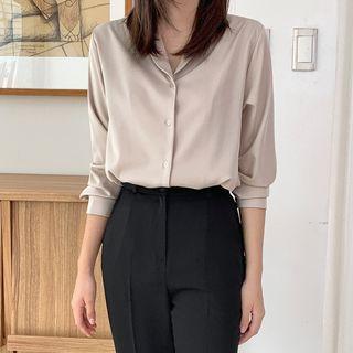 Shawl-collar Crepe Blouse