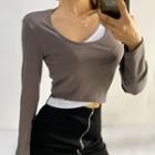 Round Neck Mock Two Piece Cropped Top